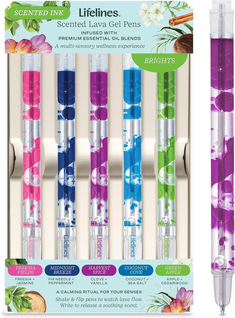 LifeLines Scented Lava Gel Pen Set, 5-Pack (Brights) - 0.5mm Colored Gel Pens Infused with Scented Essential Oil Blends & Mesmerizing Lava - School Supplies for College Kids & Adults - Image 1